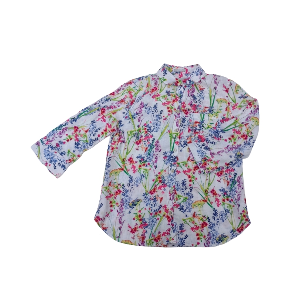 Chico’s Women’s Medium Long Sleeve Floral Button-Up Dress Shirt Casual Workwear
